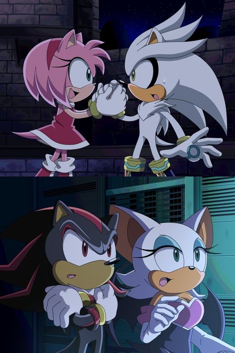 Amy y Silver, Shadow y Rouge del juego Sonic 2006 Shadow And Rouge, Sonamy Comic, Princesas Disney Anime, Shadow Sonic, Sonic X, Rouge The Bat, Sonic Heroes, Silver The Hedgehog, Sonic And Amy