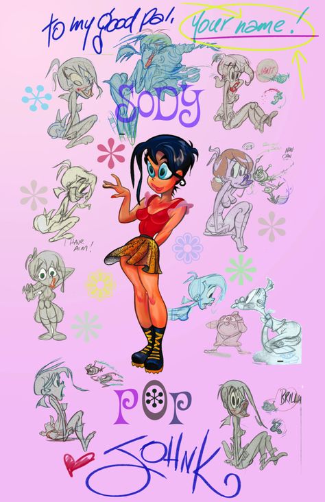 john kricfalusi sody pop John K Art, John Kricfalusi, Web Core, Pop Posters, 90s Vibes, Concept Art Drawing, Cat Posters, Painted Books, Home Poster