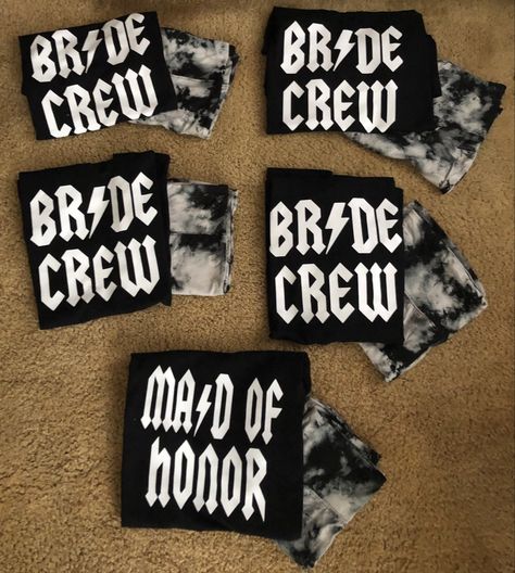 Biker Wedding Theme Ideas, Rock And Roll Bridesmaids, Bachelorette Party Ideas Rock And Roll, Heavy Metal Bachelorette Party, Rock And Roll Themed Bachelorette Party, Bachelorette Rock Theme, Biker Wedding Ideas Decoration, Rock Theme Bachelorette Party, Goth Hen Party