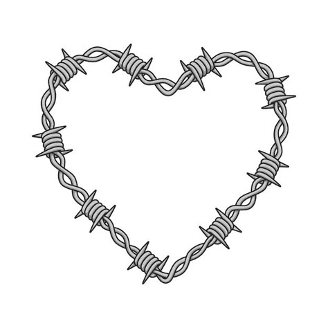 Barbed Wire Love Heart Tattoo, Barb Wire Love Heart Tattoo, Barbed Wire Heart Drawing, Heart Spikes Tattoo, Barbed Wire Illustration, Chain Heart Drawing, Barb Wire Drawing, Heart Barbed Wire Tattoo, Barbed Wire Aesthetic