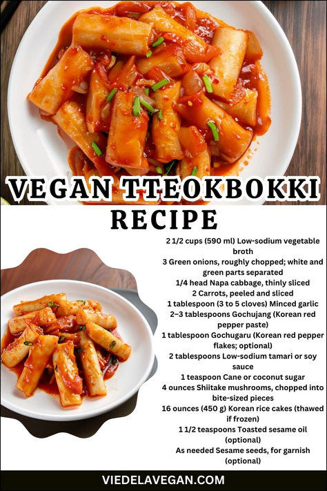 Vegan Tteokbokki Recipe Tteokbokki Recipe Vegetarian, South Korean Recipes, Vegan Teokkboki, Healthy Tteokbokki, Vegan Tteokbokki Recipe, Tteokbokki Sauce Recipe, Tteokbokki Sauce, Vegan Rose Tteokbokki, Vegan Tteokbokki