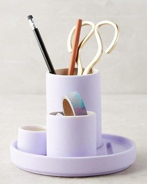 17 Bright Desk Items to Bring Summer to Work - The Muse Office Goals, Purple Desk, Diy Computer Desk, Office Vibes, Unique Desks, Cute Desk, Stationery Organization, Desk Organizer, Pencil Holder