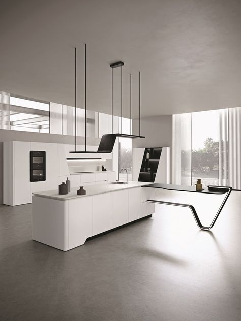 Futuristic Kitchen Design, Fitted Kitchen, Futuristic Interior, White Kitchen Design, Luxury Kitchen Design, Kitchen Furniture Design, Design Del Prodotto, Luxury Kitchens, Home Decor Kitchen