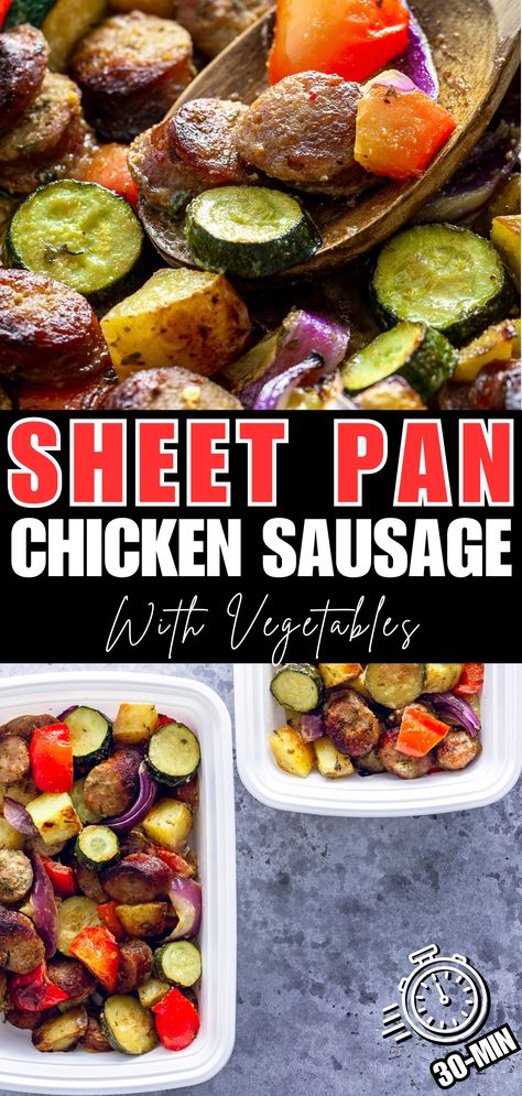 Looking for an easy, healthy dinner that’s big on flavor and light on effort? This Sheet Pan Chicken Sausage and Veggies recipe is a total winner! Toss everything on a sheet pan, let the oven do the work, and you’ve got a perfectly roasted, colorful meal ready in no time. Bonus: cleanup is a breeze! Whether you’re feeding the family or meal prepping for the week, this dish is a go-to that you'll want to make again and again. One Pan Meal Prep For The Week, Sheet Pan Chicken Sausage And Veggies, Chicken Sausage Sheet Pan Dinner, One Pan Sausage And Veggies, Pork Loin Sheet Pan Dinner, Healthy One Sheet Pan Meals, Chicken Sausage Sheet Pan, Sausage And Veggies, One Sheet Pan Meals