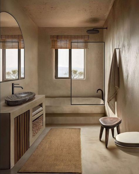 Travel Trailer Bathroom, Microcement Bathroom, Trailer Bathroom, Wabi Sabi Bathroom, Earthy Bathroom, Viking House, Sink Vanity Unit, Mud House, Calming Spaces