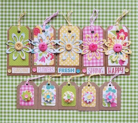 Scrapbook Tags, Homemade Tags, Fall Scrapbook Layouts, Paper Flower Kit, Scrapbook Embellishments Diy, Handmade Scrapbook, Embellishment Diy, Card Embellishments, Fall Scrapbook