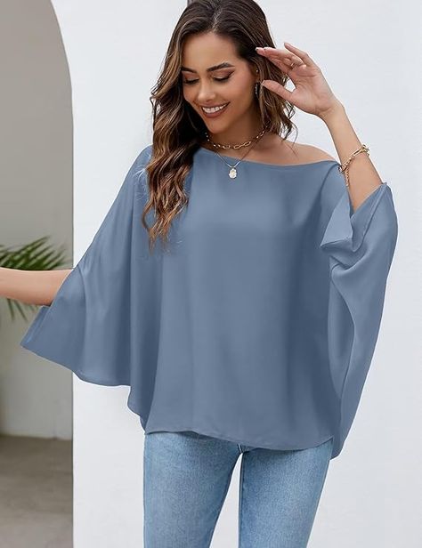 Limited time deal $19.99 (17% Off)(List price: $23.99) VIMPUNEC Womens Off The Shoulder Flowy Tops Casual Batwing Sleeves Blouses Loose Chiffon Shirts Batwing Sleeve Blouse, Loose Blouse, Chiffon Shirt, Flowy Tops, Batwing Sleeve, Bat Wings, Off The Shoulder, Casual Tops, Off Shoulder