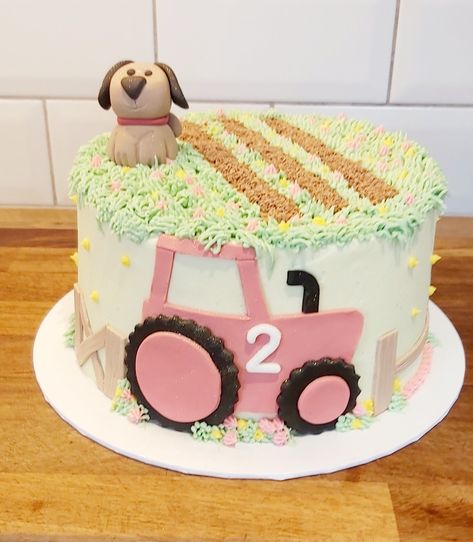 Pink Tractor Cake, Tractor Birthday Cake, Tractor Cakes, Farm Cakes, Tractor Birthday Cakes, Birthday Toddler Girl, Tractor Cake, Pink Tractor, Tractor Birthday Party