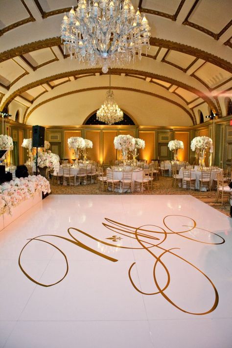 Wedding Reception Decorations Lights, Wedding Reception Dance Floor, Uplighting Wedding, Gold Wedding Centerpieces, Elegant Wedding Centerpiece, Diy Wedding Reception, Custom Wedding Monogram, Dance Floor Wedding, Dance Floors