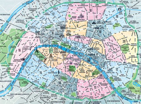 Map of Paris Arrondissements Paris Tourism, Paris Neighborhoods, Plan Paris, Seine River, Paris Map, Old Paris, France Map, Paris Hotels, Paris Street