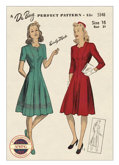 1940s Clothes, 1940s Patterns, Pin Up Princess, Vintage Dress Pattern, Vintage Dress Sewing Patterns, Fashion Through The Years, Uss Lexington, 1940s Woman, Make Dress