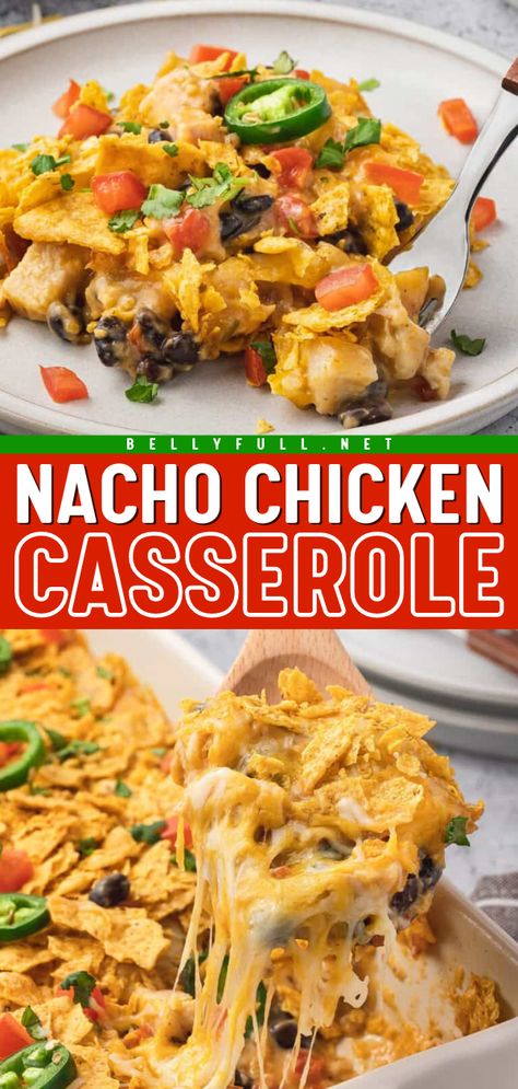 Here's a simple chicken recipe if you want some Mexican fare! Not only is this Nacho Chicken Casserole easy, but it is also deliciously cheesy. Check out some variations you can try so you can have something different for dinner every time! Easy Weeknight Mexican Dinners, Chicken Nacho Casserole, Girls Weekend Recipes, Shredded Chicken Casserole Recipes Easy, Chicken Caseroles, Easy Mexican Dinner Recipes, Easy Summer Casseroles, Chicken Mexican Casserole, Chicken Mexican Recipes