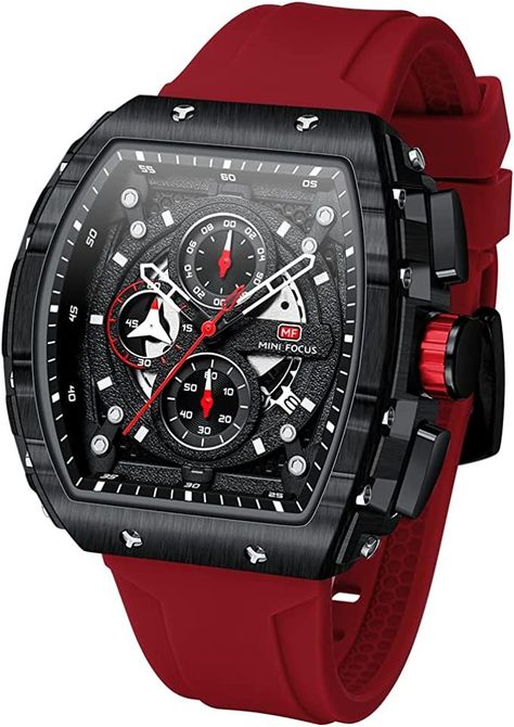 Watches for Men Luxury Skeleton Tonneau Watch for Men Waterproof Adjustable Silicone Strap Steampunk Style Chronograph Calendar Date Business Luminous Cool Large Square Face Wristwatch Surprise For Birthday, Watch For Men, Wrist Watches, Men's Watch, Chronograph, Indoor Outdoor, For Men, Design