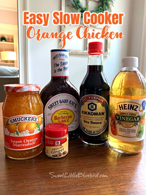 Easy Slow Cooker Orange Chicken Ingredients Recipe For Orange Chicken, Slow Cooker Orange Chicken, Chicken In The Slow Cooker, Easy Orange Chicken, Orange Chicken Crock Pot, Chicken Receipes, Chicken Crockpot Recipes Easy, Tried And True Recipes, Orange Chicken Recipe