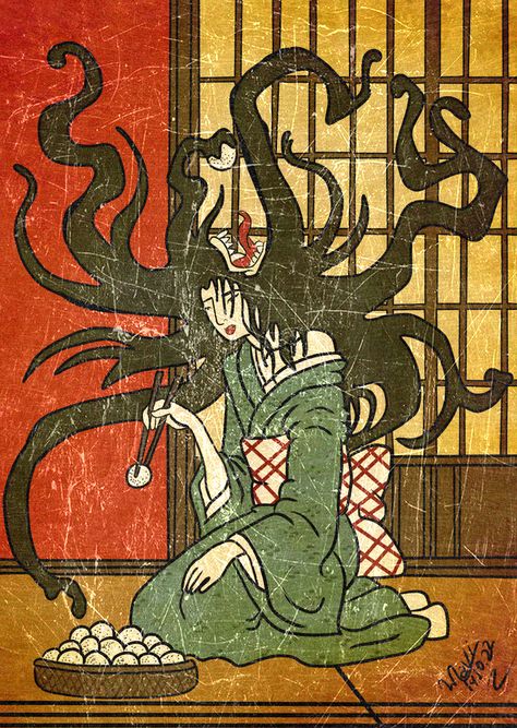 Nukekubi Japanese Folklore, Urban Legends Japanese, Japanese Mythology Aesthetic, Japanese Legends Mythology, Japanese Mythology Creatures, Yokai Woman, Female Yokai, Japanese Ghost Art, Japanese Mythology Art