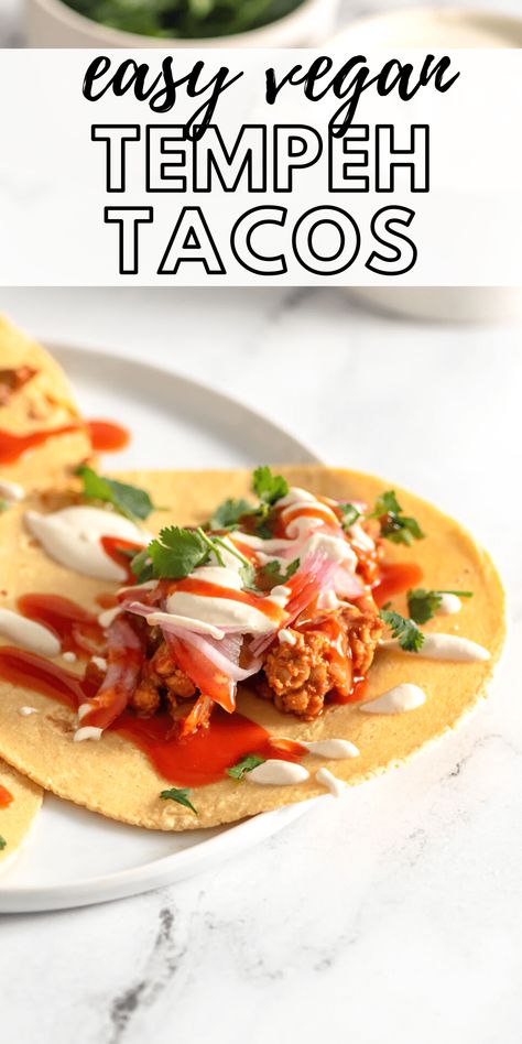 These delicious, vegan tempeh tacos are super easy to whip up with simple ingredients for a quick meal the whole family will enjoy. Macro Lunch Ideas, Macro Lunch, How To Cook Tempeh, Meatless Taco, Tempeh Tacos, Vegan Mexican Food, Running On Real Food, Vegan Tempeh, Homemade Refried Beans