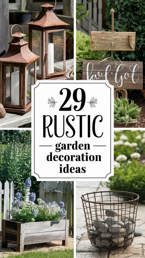 29 DIY Rustic Garden Décor Ideas for a Cozy Outdoor Space Antique Wagon Wheels, Cheap Gardening, Antique Wagon, Rustic Outdoor Decor, Rustic Garden Ideas, Country Garden Decor, Garden Decoration Ideas, Repurposed Wood, Farmhouse Garden