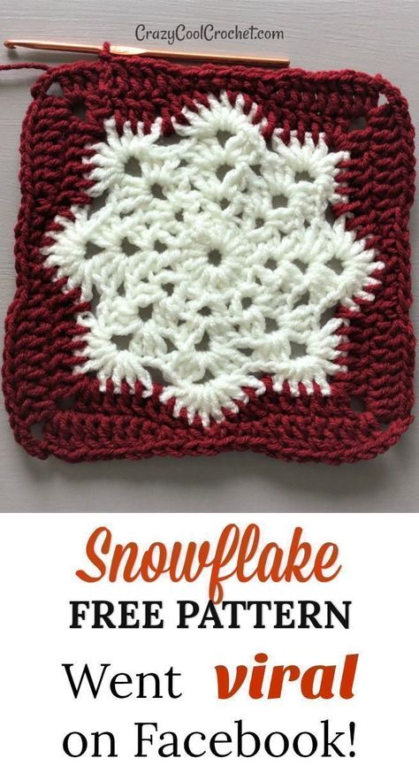 Snowflake FREE PATTERN I used for a crochet Christmas pillow. Facebook went mini-viral for this! Fast crochet. Makes great crochet Christmas gifts! Unique teacher gift! #crazycoolcrochet #crochetChristmas #freecrochetpattern #freecrochetpatterns #crochetf Crochet Snowflake Blanket Pattern, Peppermint Granny Square, Afghan Patterns Crochet Free, No Gap Granny Square, Crochet Christmas Pillow, Crochet Teacher Gifts, Christmas Gifts Unique, Granny Square Häkelanleitung, Fast Crochet