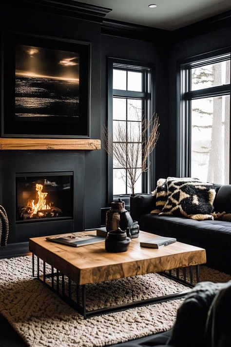 50+ Masculine Cozy Living Room Inspirations With Character & Class Masculine Cottage Living Room, Modern Rustic Living Room Apartment, Slate Couch Living Room Color Schemes, Dark Coastal Living Room, Manly Living Room Decor, Cosy Dark Living Rooms, Dark Cozy Home, Dark Cosy Living Room, Masculine Modern Farmhouse