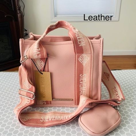 Steve Madden Bags Handbags Totes, Steve Madden Pink Bag, Pink Steve Madden Purse, Steve Madden Bags Handbags, Steve Madden Crossbody Bag, Pink Steven, Leather Guitar Strap, Steve Madden Purse, Aesthetic Bags