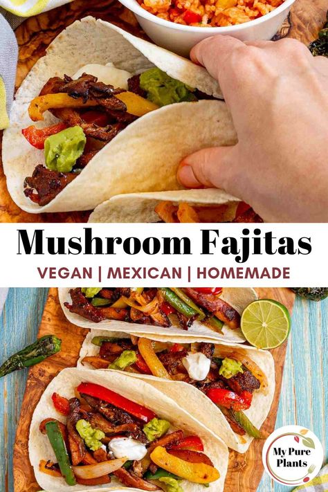 These flavorful vegan fajitas use marinated oyster mushrooms instead of the traditional chicken to help create an irresistible Mexican-inspired dish that you can serve up in various ways! Enjoy them with your favorite fajita toppings or Mexican side dishes for an easy dinner that the whole family will love! Mexican Mushrooms, Fajita Toppings, Mushroom Fajitas, Vegan Fajitas, Oyster Mushroom Recipe, Mexican Side, Vegan Thanksgiving Dinner, Vegan Christmas Dinner, Homemade Fajita Seasoning