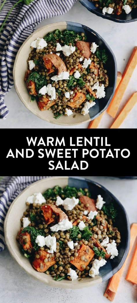 Lentil Recipes Healthy, Sweet Potato Salad, Sweet Potato Kale, Parfait Recipes, Warm Salad, Balsamic Dressing, Salad With Sweet Potato, Vegetarian Meal, Lentil Salad