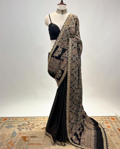 Black Saree Wedding, Black Sari, Trendy Outfits Indian, Fashionable Saree Blouse Designs, Beautiful Black Dresses, Fancy Sarees Party Wear, Pakistani Fancy Dresses, Indian Fashion Saree, Saree Designs Party Wear