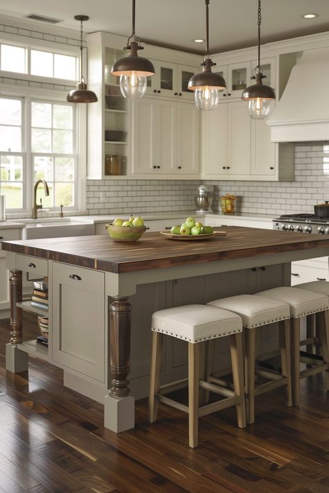 15 Stunning Butcher Block Island Ideas to Transform Your Kitchen – Everyday Inspo Large Butcher Block Kitchen Island, Butcher Block Countertops And Wood Floor, Kitchen Ideas Butcher Block Counter, Wood Beam Ceiling Kitchen, Walnut Butcher Block Island, Kitchen Island Butcher Block, Butcher Block Islands, Island Butcher Block, Butcher Block Countertops Island