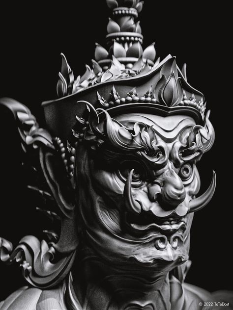 Japanese Realism, Japanese Warrior Tattoo, Japanese Statue, Japanese Art Samurai, Buddha Tattoo Design, Buddha Tattoos, Statue Tattoo, Fu Dog, Clever Tattoos