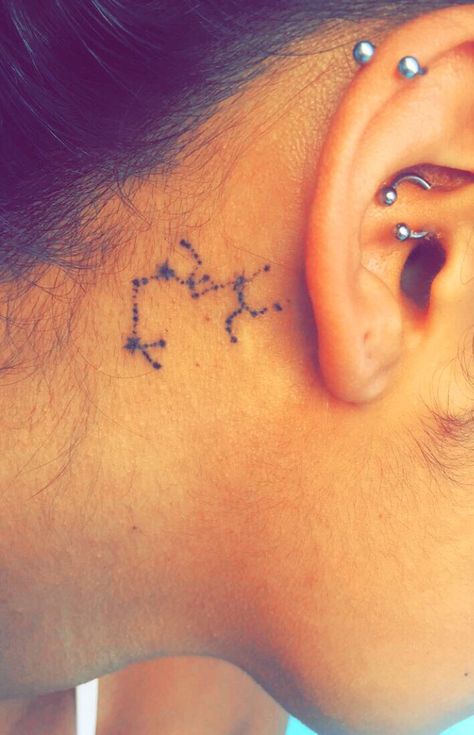 Sagittarius constellation ♐️ needs a bit of a touch up. Ear Tattoo Constellation, Tattoo Ideas For Sagittarius, Constellation Tattoo Ideas, Tattoos Arrow, Sagittarius Constellation Tattoo, Behind The Ear Tattoo, Sagittarius Tattoo, Sagittarius Constellation, Constellation Tattoo