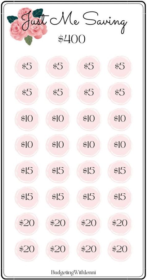 Just Me Saving Savings Challenge. This challenge was created for a low budget or any budget who just want to save extra money for whatever. Check off the dollar amount that you're going to save as you cash stuff your envelope. When completed you will have saved $400! Enjoy🌸 Printing Information: *Digital Download  *This is printed on 8.5 x 11 inch US letter size paper  *Once printed, cut and place it in your A6 envelope  *Color will vary depending on ink and printer Disclaimer: This is a PDF Digital Download. No physical product will be mailed to you. Digital Download will be available once payment has been confirmed and purchase has been completed. This printable is for personal use only, not to be copied or resold. There are no refunds, cancellations or exchanges due to the nature of th 400 Savings Challenge, Low Budget Homes, 1000 Envelope Savings Challenge, Savings Journal Ideas, 400 Dollar Savings Challenge, Budget Binder Ideas Diy, Spring Savings Challenge, Money Saving Methods Biweekly, Small Ways To Save Money