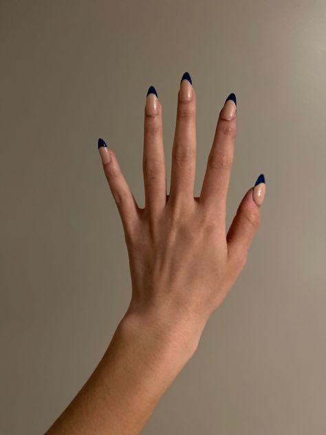 Classy Blue Nails Acrylic, Navy Blue Acrylics Prom, Navy Glitter French Tip Nails, Nails For Black And Blue Dress, Matte Blue French Tip Nails, Cute Hoco Nails For Navy Blue Dress, Navy Blue Accent Nails, Navy Tipped Nails, Navy Blue Tips Nails French