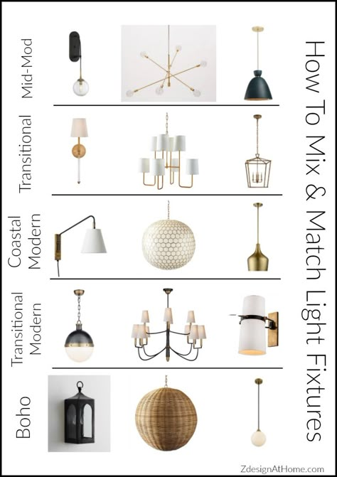 3 Simple Tips for Mixing & Matching Light Fixtures - ZDesign At Home Matching Light Fixtures, Coordinating Light Fixtures, Interior Light Fixtures, Diy Light Fixtures, Kitchen Chandelier, Lighting Plan, Dining Room Light Fixtures, Kitchen Hardware, Kitchen Lighting Fixtures