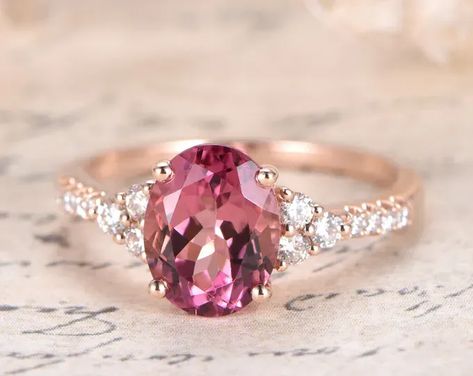 Pink Ruby Engagement Ring, Pink Tourmaline Engagement Ring, Pink Gemstone Ring, Floral Wedding Ring, Pink Wedding Rings, Tourmaline Engagement Ring, Pink Engagement Ring, Leaf Engagement Ring, Pink Tourmaline Ring