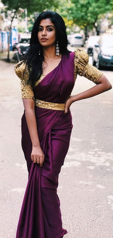 Puff Hands, Roshni Haripriyan, Cotton Dress Pattern Indian, Bridal Outfit Ideas, Saree Jacket Designs, Puff Design, Cotton Dress Pattern, Puff Blouse, Maroon Saree