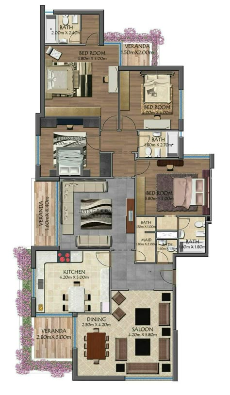 5 Bedroom Apartment Floor Plans, Home Plans 4 Bedroom, 4 Bedroom House Designs, 3d House Plans, Plans Architecture, 4 Bedroom House Plans, Apartment Floor Plans, House Plan Gallery, House Construction Plan