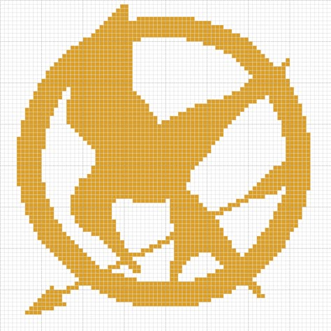 free Hunger Games cross stitch pattern Hunger Games Crochet, Geek Cross Stitch, Cross Stitch Projects Ideas, Cross Stitch Silhouette, Easy Cross Stitch Patterns, Crochet Wall Hangings, Pixel Pattern, Pixel Art Pattern, Crochet Tapestry