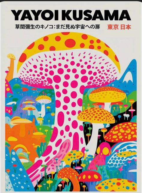 Mushrooms Poster, Photowall Ideas, Yayoi Kusama Pumpkin, Mushroom Poster, Japanese Pop Art, Art Exhibition Posters, Art For Home Decor, Pop Art Posters, Yayoi Kusama