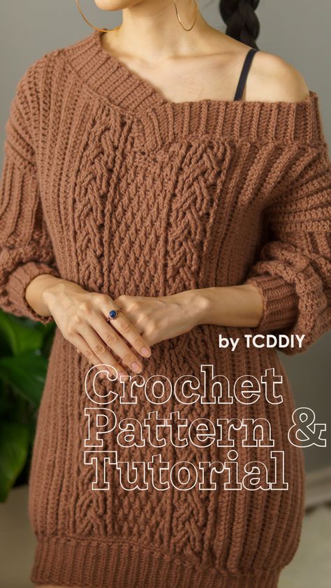 Crochet Winter Dresses, Sweater Dress Pattern, Crochet Cardigan Tutorial, Crochet Autumn, Easy Beginner Crochet Patterns, Beanie Knitting Patterns Free, Crochet Sweater Dress, Beanie Knitting, Crochet Patterns Free Beginner