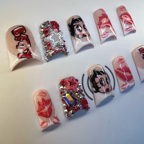 freestyled Betty Boop inspired set… 🥰💋 #smallbusiness #entrepreneur #white #red #betty #boop #french #nailsnailsnails #nails #press #on #KINGPARKEREffect Betty Boop Nails, Red Betty Boop, Nails Press, Nails Short, Senior Year, Betty Boop, Nail Inspo, Nails, Ring