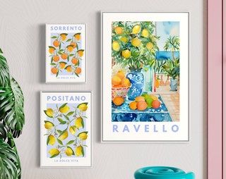 ShopTheaStudio - Etsy France Fruit Market Poster, Italian Wall Art, Fruit Market, Lemon Kitchen, Blue Tile, Unique Sculptures, Kitchen Posters, Mural Floral, Tile Print