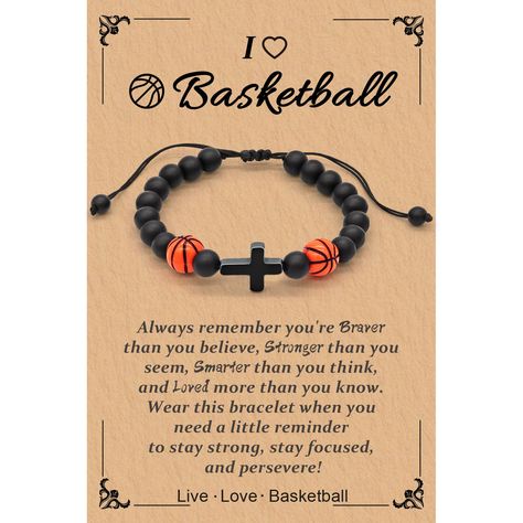 PRICES MAY VARY. Stylish and Eye-catching Design: Elevate your style with our trendy basketball bracelets for boys. Designed with a cool basketball charm, these bracelets add a sporty touch to any outfit. Whether it's for everyday wear or special occasions, these bracelets are sure to make a statement. Adjustable Fit for Comfort: Our basketball bracelets are made of 8mm natural tiger eye and Stainless Steel Cross featuring a basketball accessory. They can be easily adjusted from 6" to 10" inches End Of Season Basketball Gifts For Players, 8th Grade Basketball Night Gifts, Baseball Gifts For Boys, Basketball Basket Gift Ideas, Basketball Bracelet, Basketball Team Gifts, Graduation Gifts For Boys, Athletic Director, Baseball Bracelet