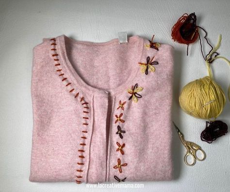 Cardigan Upcycle, Sweater Upcycle, Diy Cardigan, Embroidery Yarn, Upcycling Projects, Recycled Clothing, Old Sweater, Dress Alterations, Cozy Hat