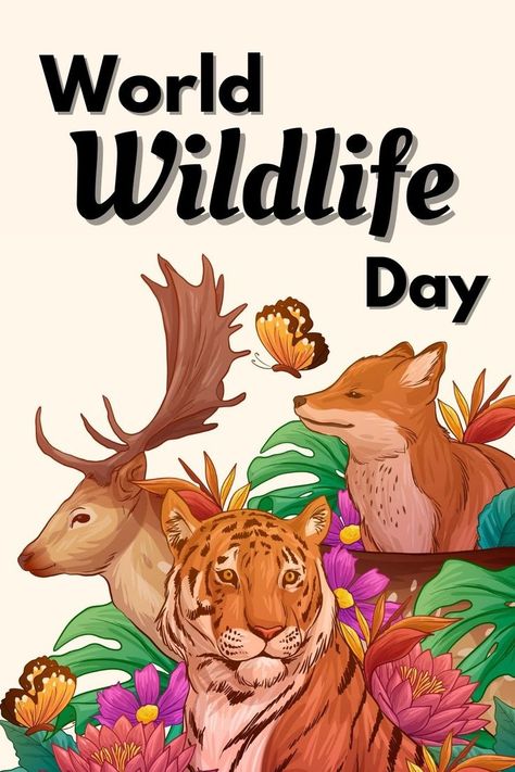 World Wildlife Day! Poster On Wildlife Conservation, Save Wildlife Poster, Save Wildlife Poster Ideas, Poster Ideas Drawing, Wildlife Conservation Projects, Wildlife Poster, World Wildlife Day, Habitats Projects, Wildlife Day