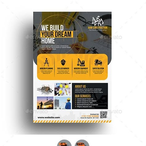 Construction Business Flyer Template Website Design Construction, Construction Design Graphic, Construction Poster Design, Construction Graphic Design, Banner Creative Design, Industrial Brochure, Flyers For Business, Construction Brochure, Construction Poster