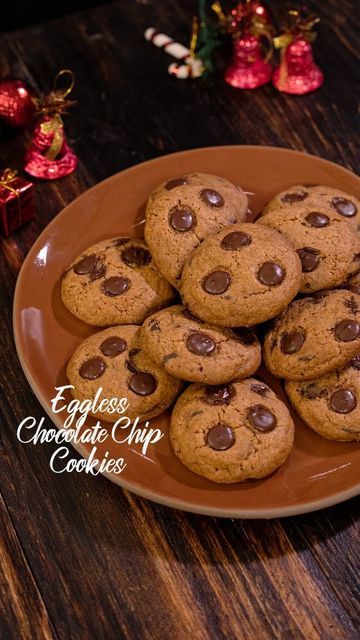 Eggless Chocolate Chip Cookies, Cooking Food, Chocolate Chips, Chip Cookies, Chocolate Chip Cookies, Chocolate Chip, Holiday Season, Canning, Christmas