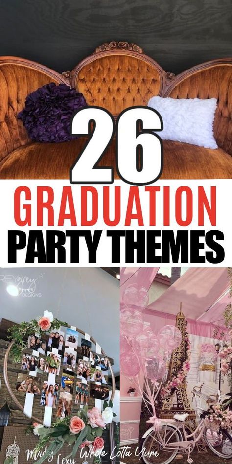 Graduation party themes go a long way and help set the vibe for the celebration. There are endless graduation party theme ideas and many cool decor ideas you will find here! Birthday And Graduation Combo Party Ideas, College Theme Graduation Party Ideas, Fun Graduation Party Themes, Combined Birthday And Graduation Party, Graduation Theme Ideas High School, Grad Theme Ideas, Sports Theme Graduation Party, Graduation Dance Themes, Trendy Graduation Party Ideas