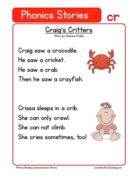 This Reading Comprehension Worksheet - Craig's Critters is for teaching reading comprehension. Use this reading comprehension story to teach reading comprehension. Phonics Stories, Phonics Reading Passages, First Grade Reading Comprehension, Phonics Readers, Teaching Reading Comprehension, Blends Worksheets, Have Fun Teaching, Phonics Sounds, English Phonics