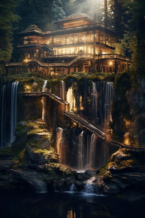 Mansion In Woods, Fantasy Mansion Art, Dream House In The Woods, Natural Place, Architect Design House, Architecture Model House, Fantasy House, Fantasy Places, Home Building Design