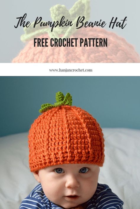 Pumpkin Beanie Hat - Free Crochet Pattern Pumpkin Hat Pattern, Baby Pumpkin Hat, Pumpkin Beanie, Crochet Pumpkin Hat, Hat Free Crochet Pattern, Crochet Pour Halloween, Crochet Baby Beanie, Crochet Baby Hat Patterns, Confection Au Crochet